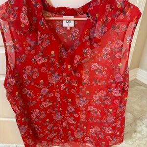 CAbi Vibrant Red Floral Sleeveless Blouse